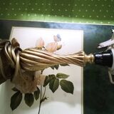 Bedside lamp with opaline and tassels and gold metal from the 1970s