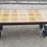 Antique vintage coffee table with glazed earthenware top
