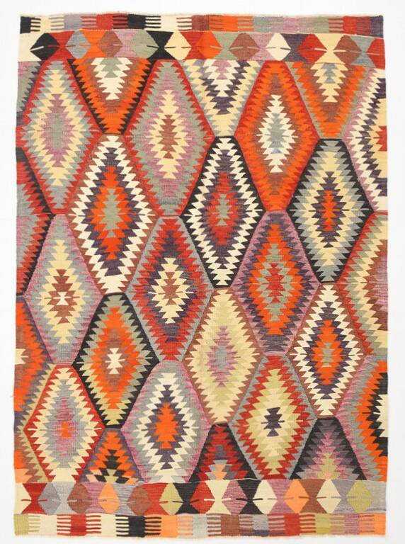 6x8 Multicolor Geometric Style Anatolian Vintage Rug, 164x233Cm