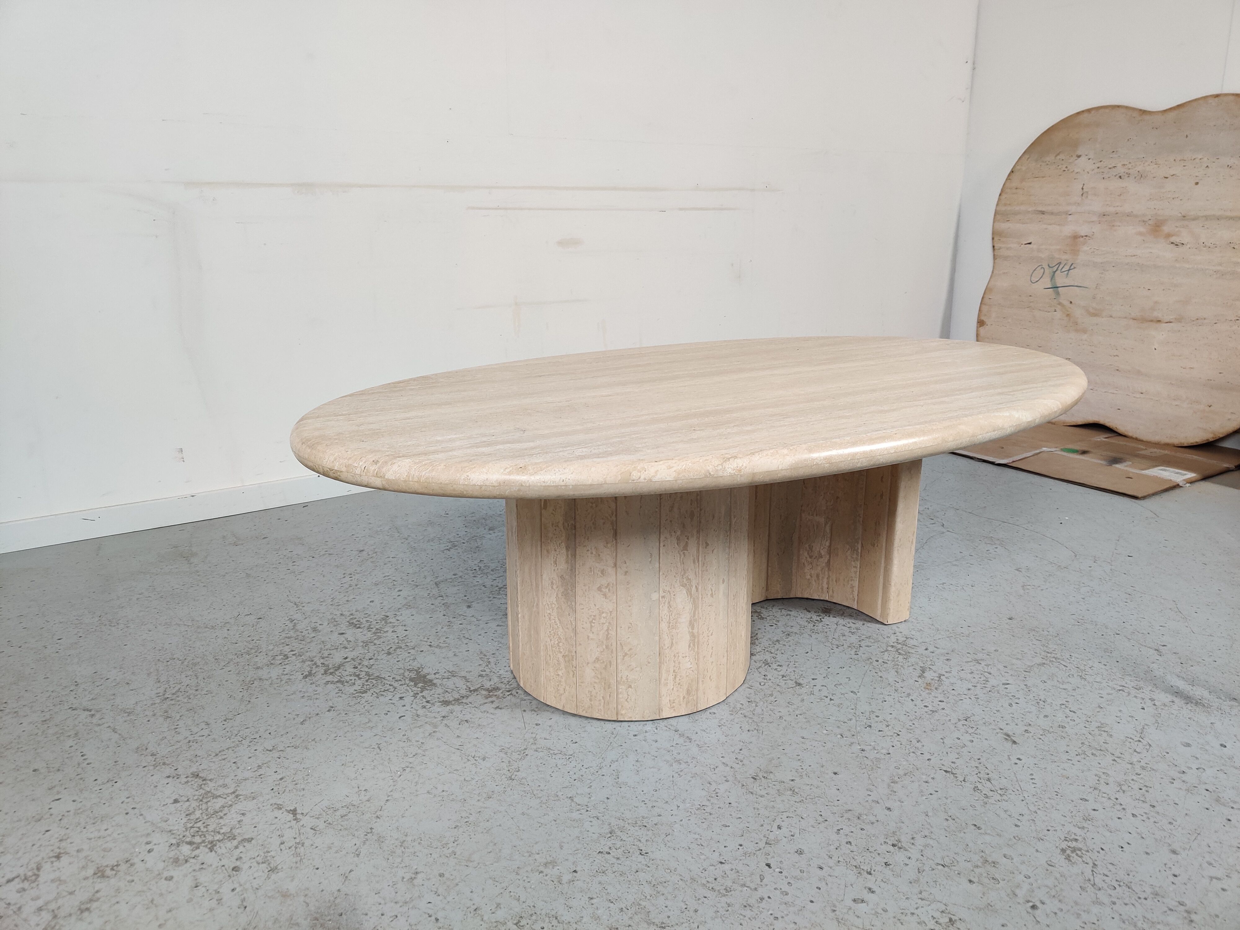 Oval travertine coffee table, 80s