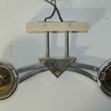 Pair of 60s wall lights in metal and opaline