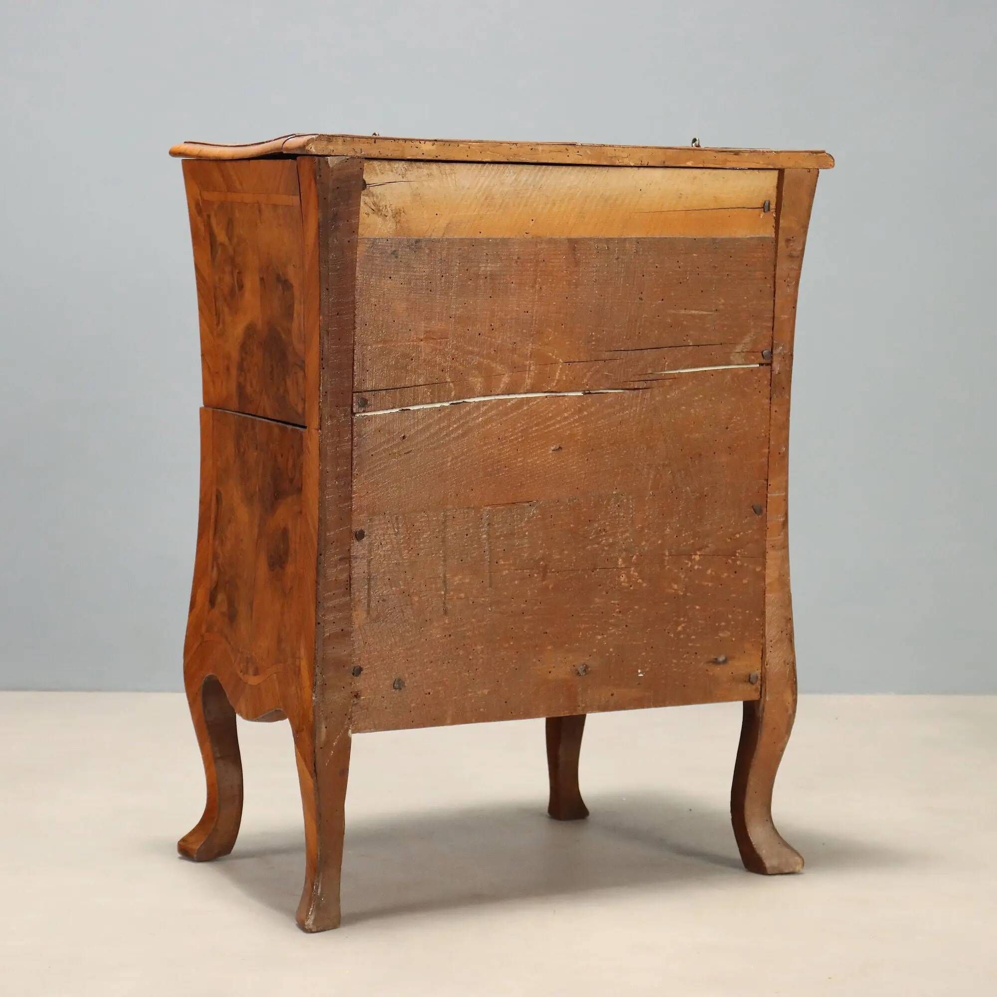 Ancient Baroque cabinet in walnut and cherry wood, Italy, 18th century.