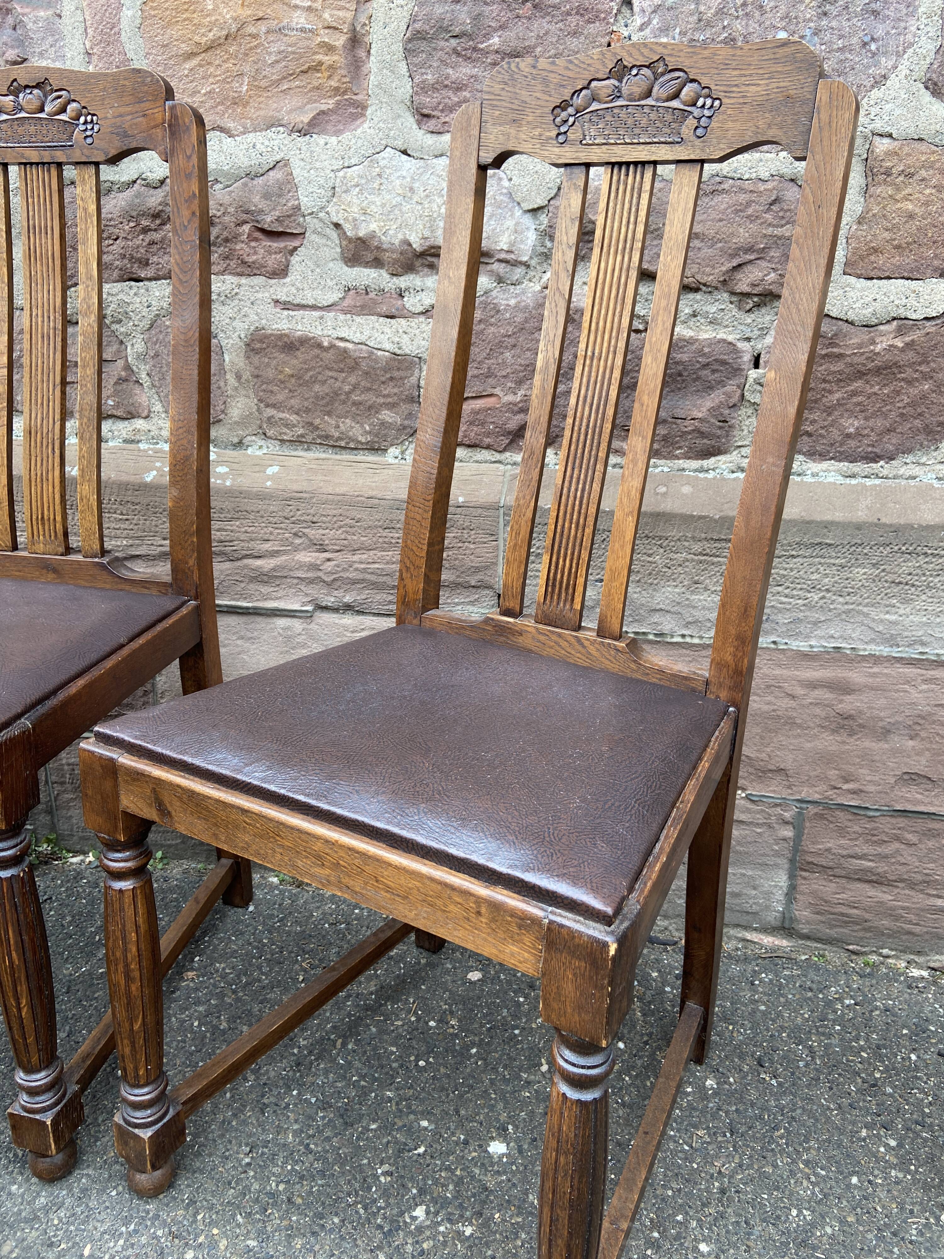 6 vintage chairs art deco 1940s oak and leather
