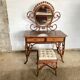 Vintage rattan dressing table with mirror and stool 1970