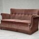 1970s, Danish 2-seater sofa, salmon pink furniture velour, beech wood.