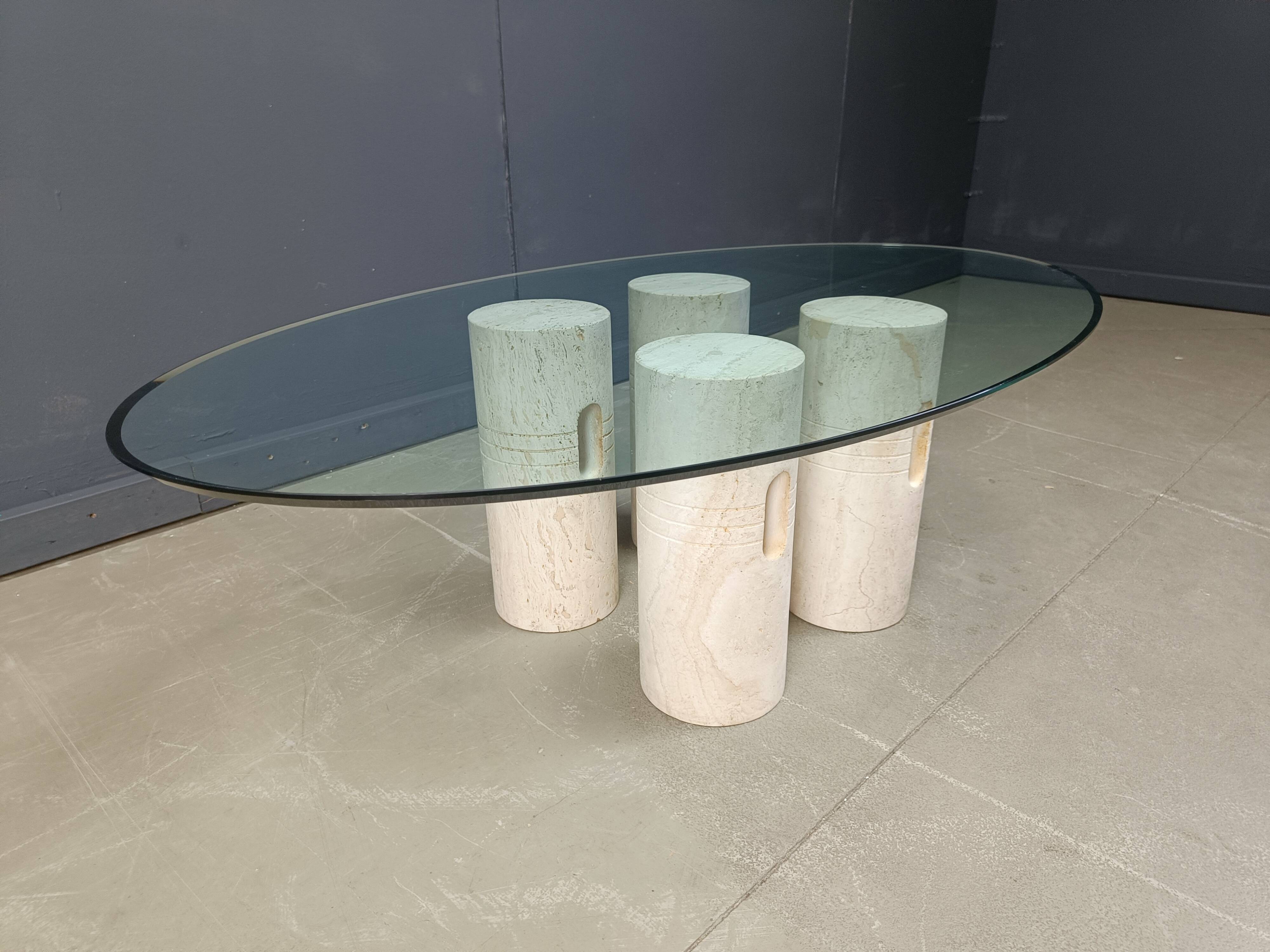 Vintage travertine and glass coffee table, 1970s