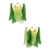 Pair of Contemporary Modern Sanded Green Light and Dark “Rondini” Murano Wa