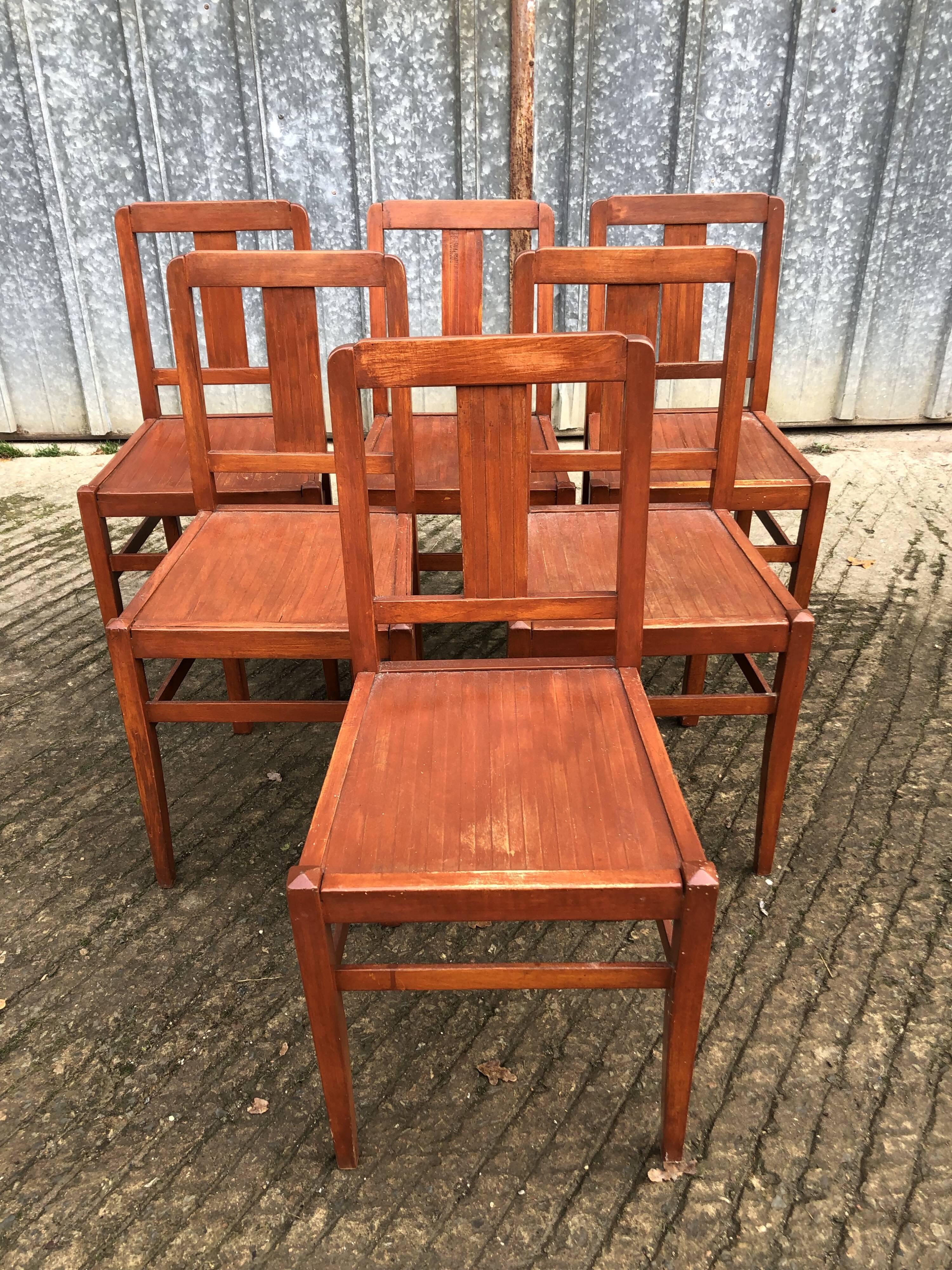 6 René Gabriel chairs from the reconstruction period in beech and plywood.