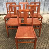 6 René Gabriel chairs from the reconstruction period in beech and plywood.