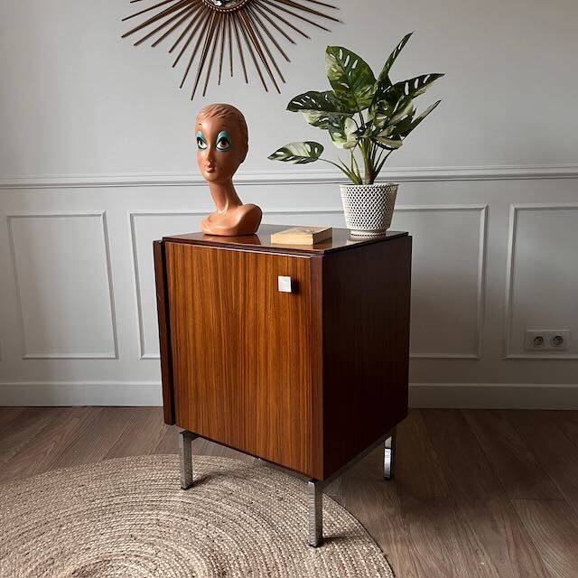 Meuble de rangement teck et chrome