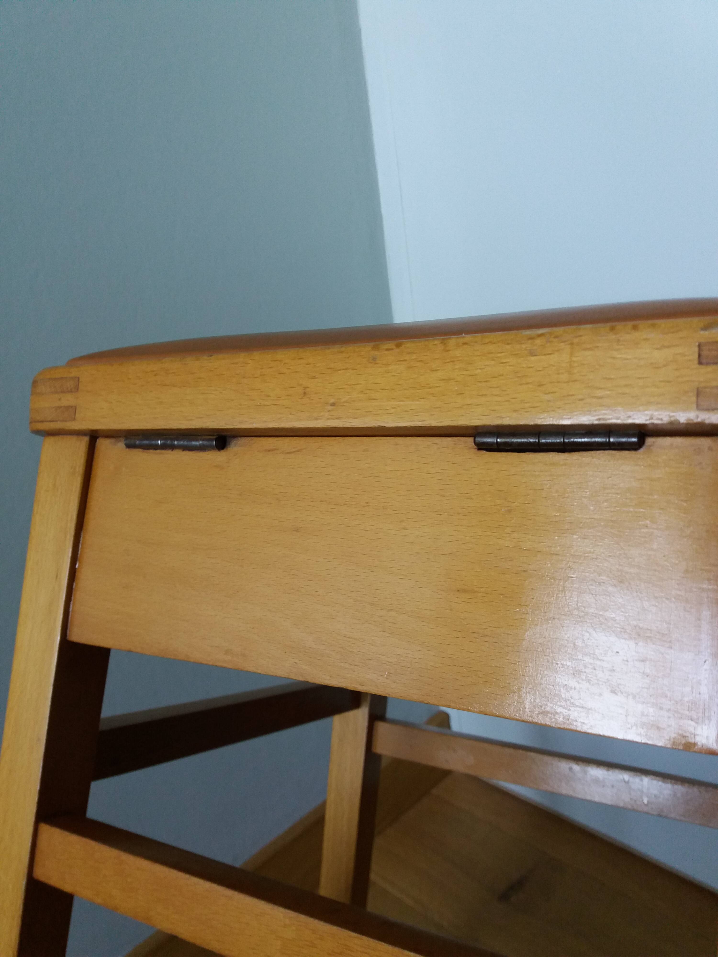 Wooden and faux leather shoe shine chest stool