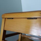 Wooden and faux leather shoe shine chest stool
