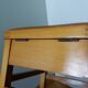 Wooden and faux leather shoe shine chest stool