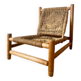 Fauteuil bas en bois et corde années 50