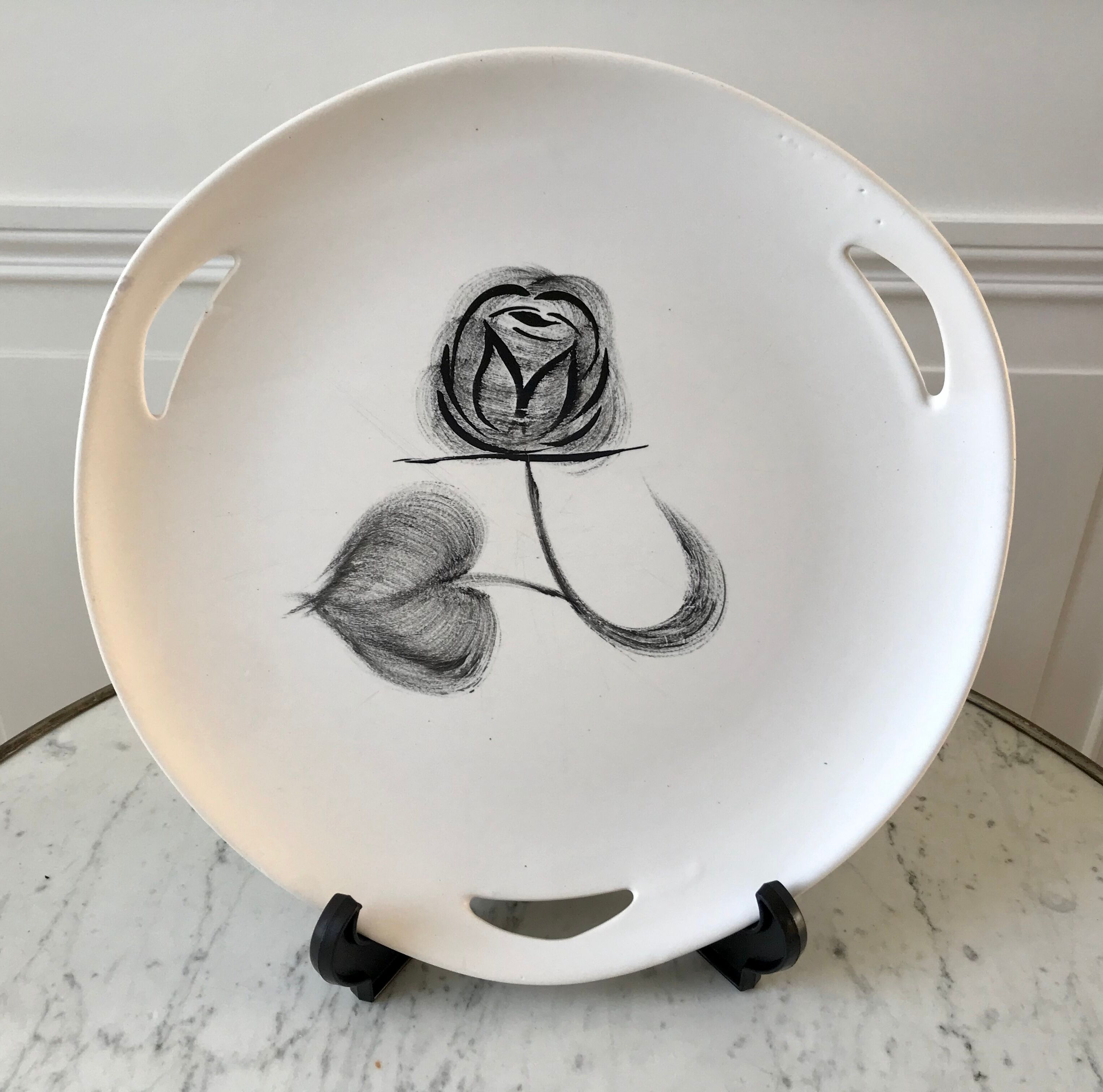 Cake dish Made in France hand painted "Rose Noire"