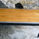 Black pietement farm table - metal strapping - turned feet - 20th century