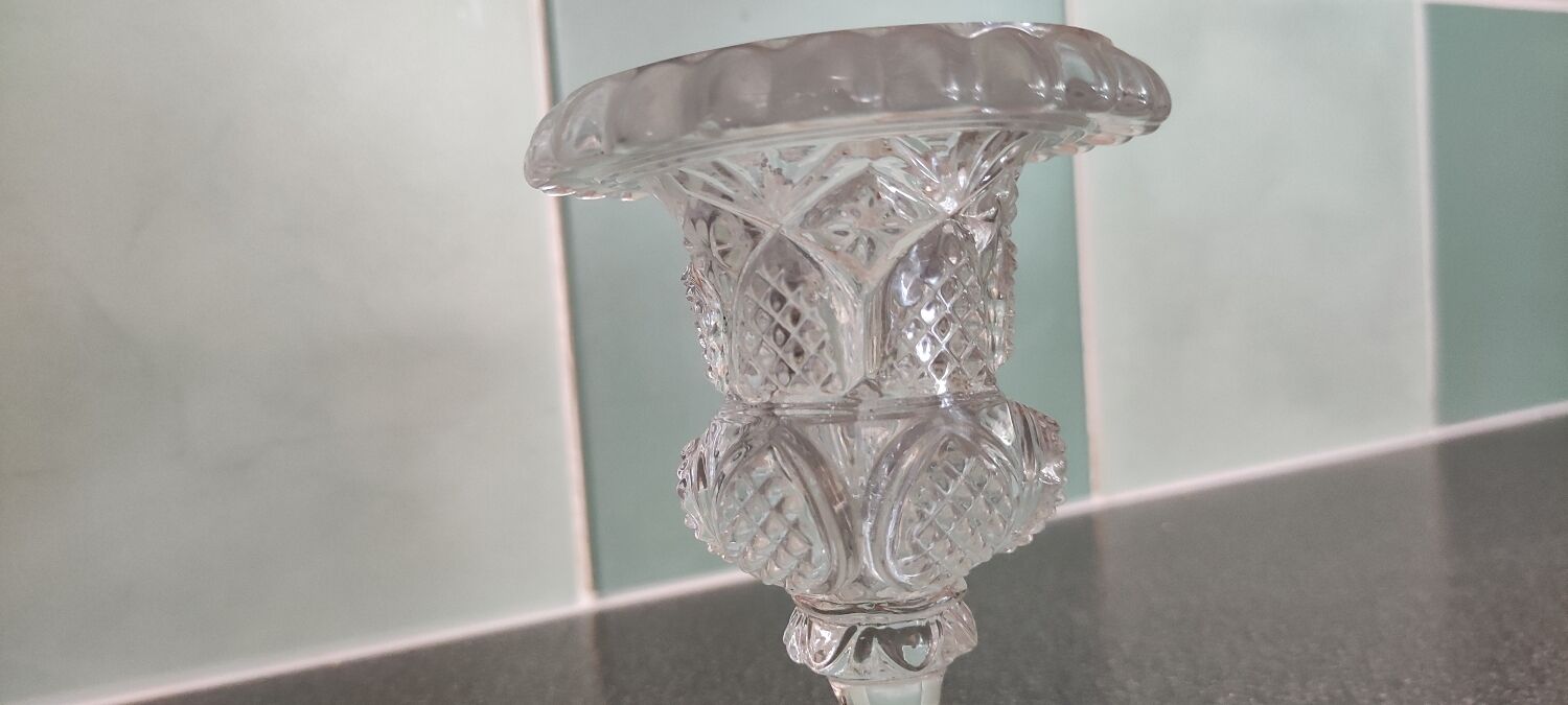 Vase on cut crystal stand