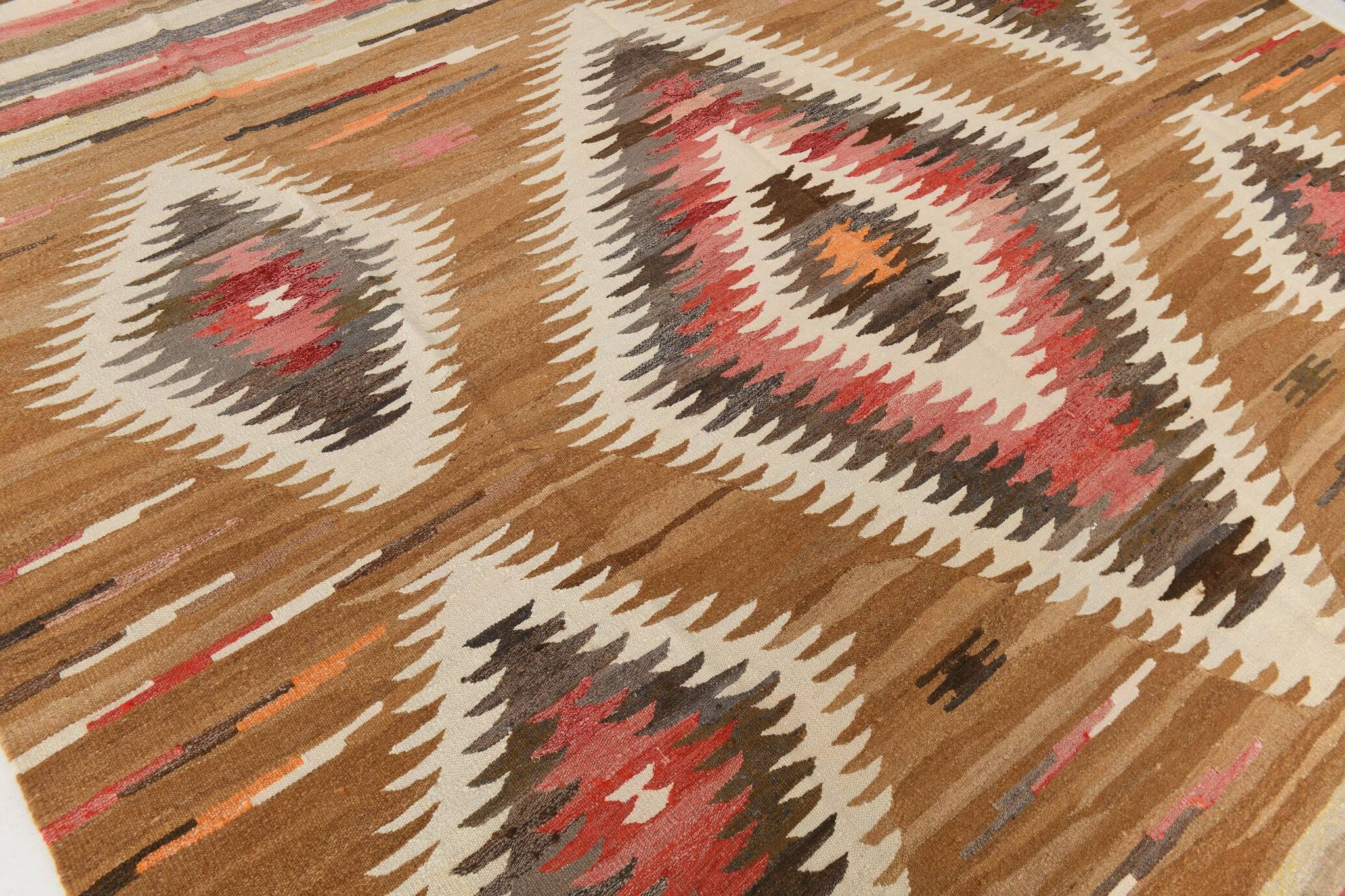 Caramel Brown %100 Wool Handmade Kilim Rug, 293x386 Cm