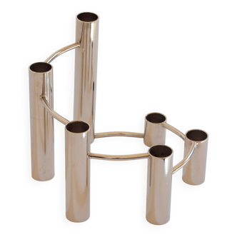 Circular six-light chrome-plated metal candlestick, Italy, 1970s/1980s