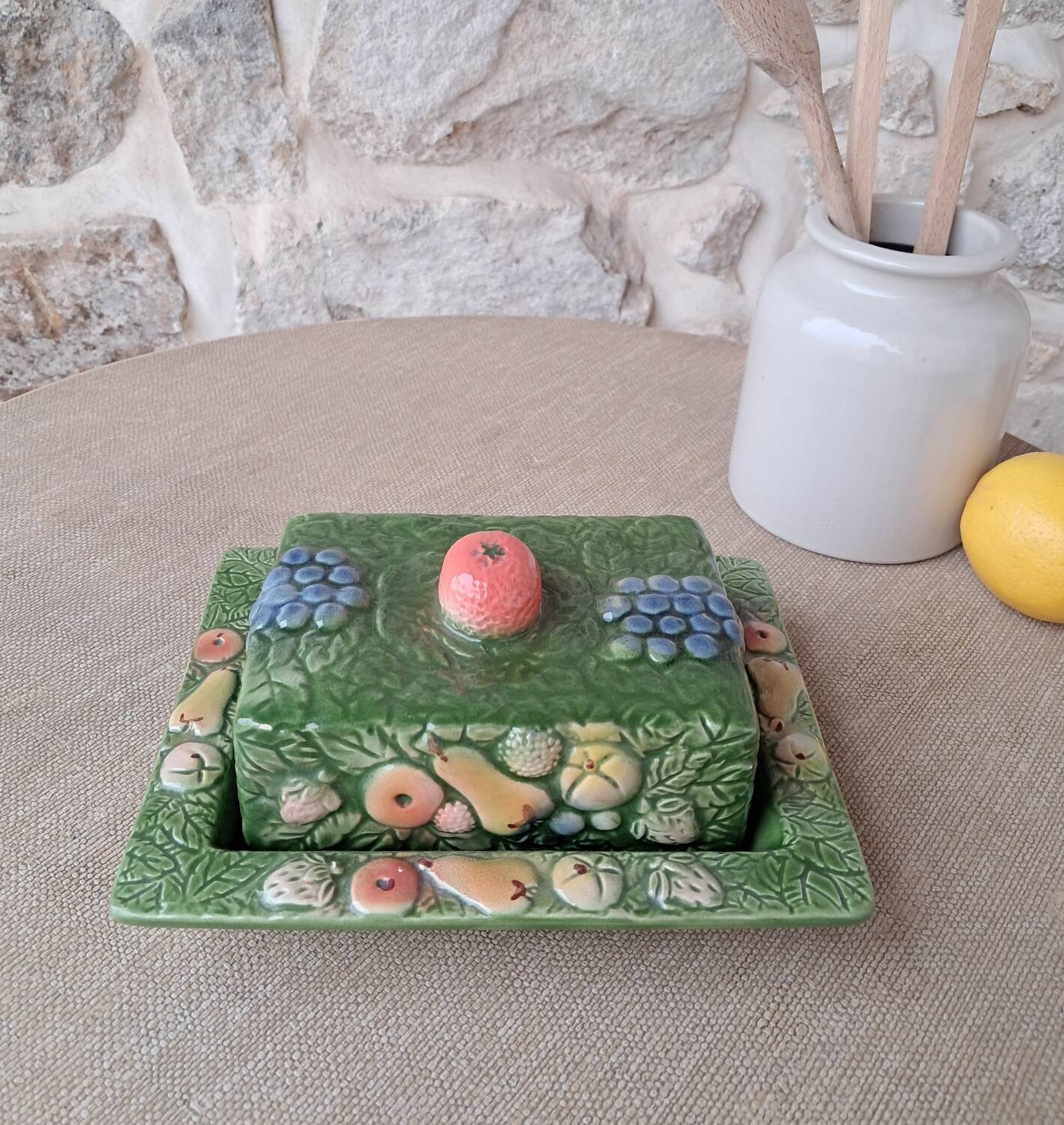 Antique butter dish in slip