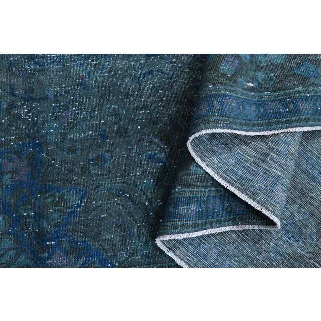 1970s Vintage Persian Handmade Wool Cotton Blue Area Rug 277x360