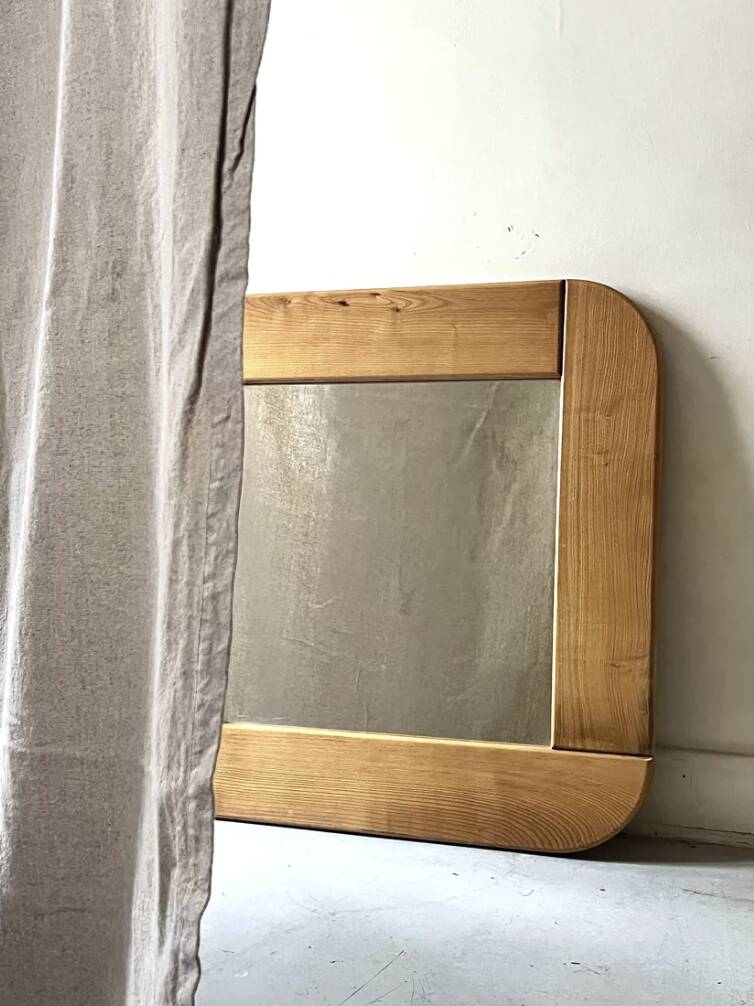 Large oak mirror 78x78, Maison Regain 1978