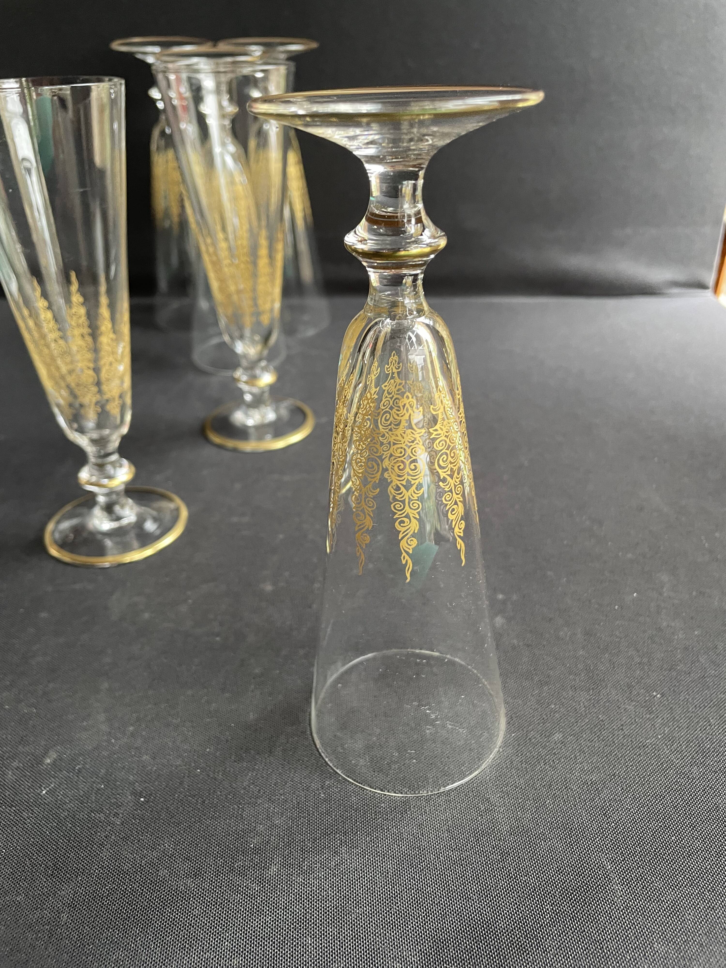 6 Champagne Flutes – Gold Crystal