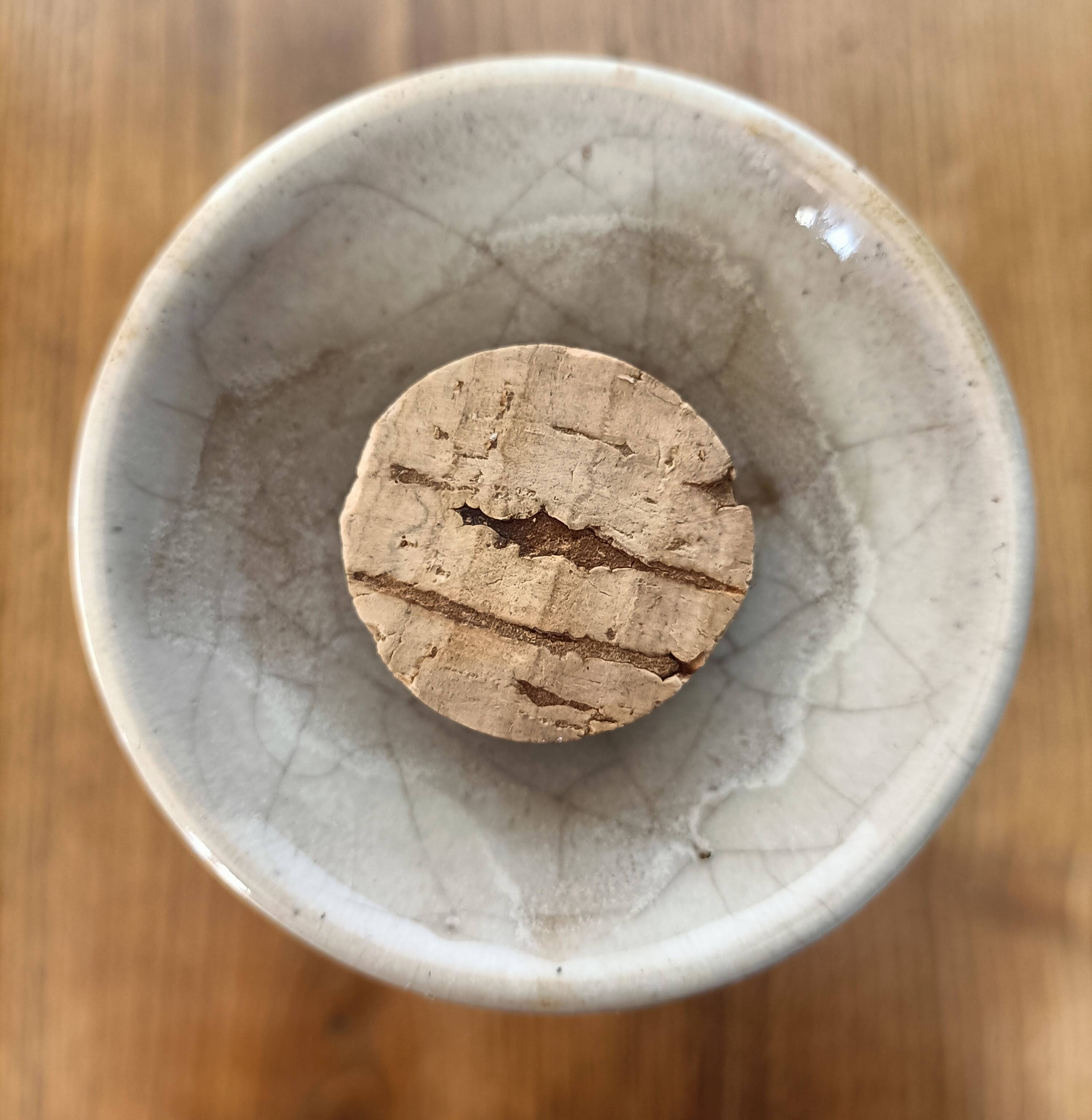 Large stoneware wine carafe with cork stopper