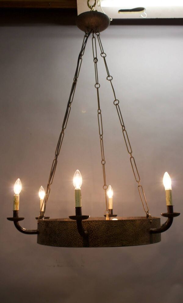 Lustre art deco fer forgé à 6 feux de lumière
