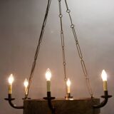 Art deco wrought iron chandelier with 6 lights