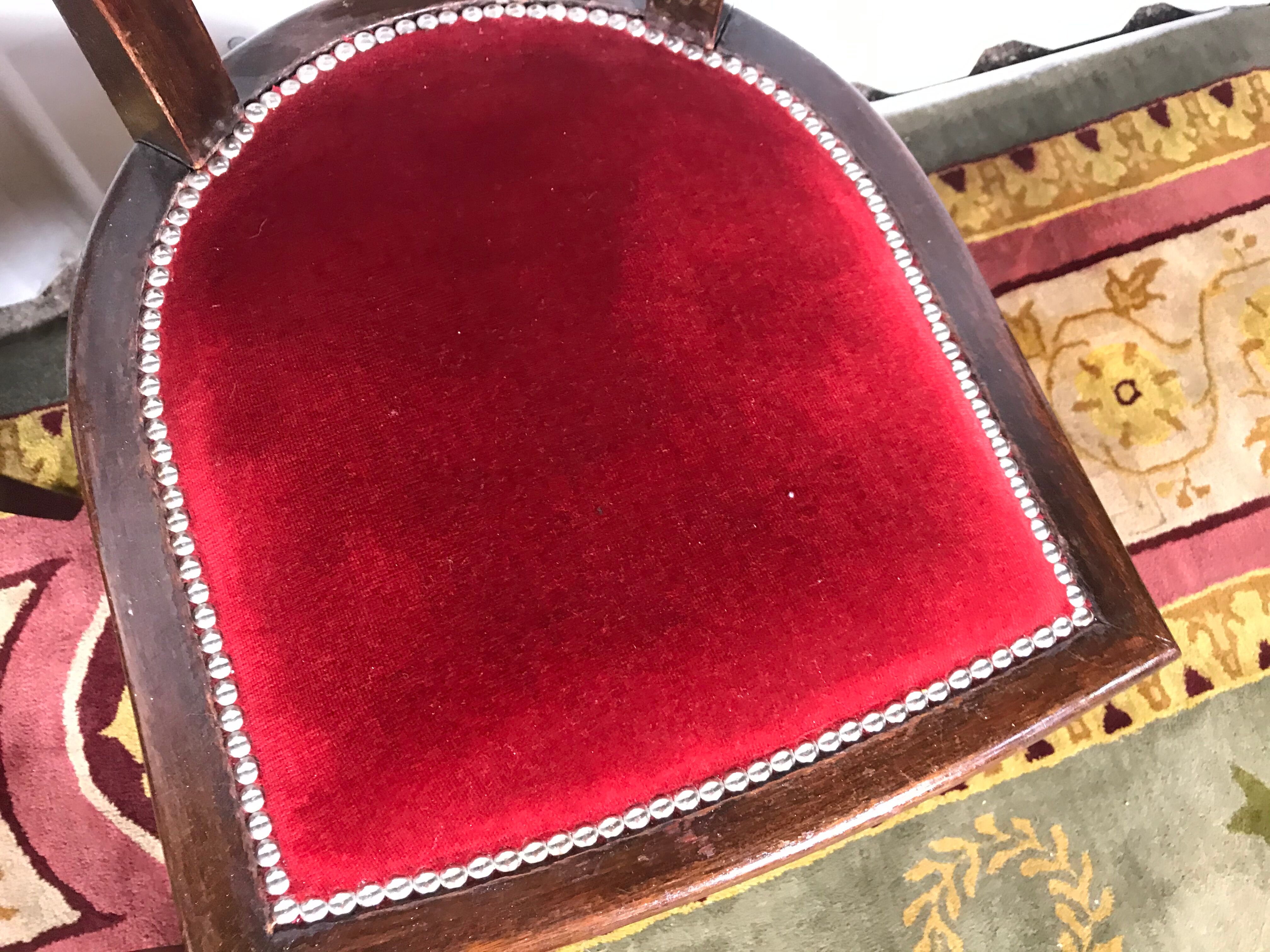 Pair of age Art Deco red velvet chairs