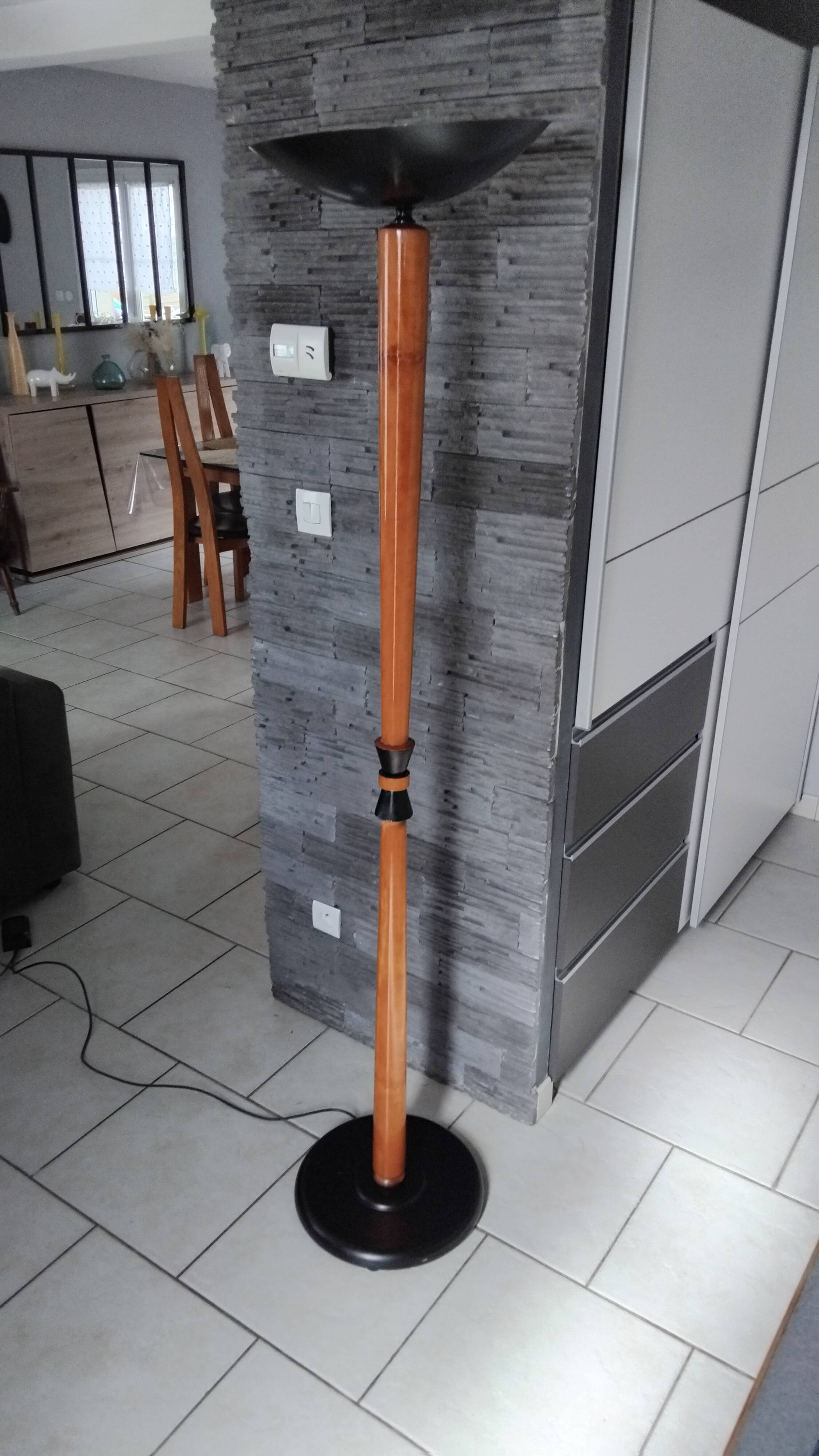 Vintage wooden metal floor lamp from the 80s.
