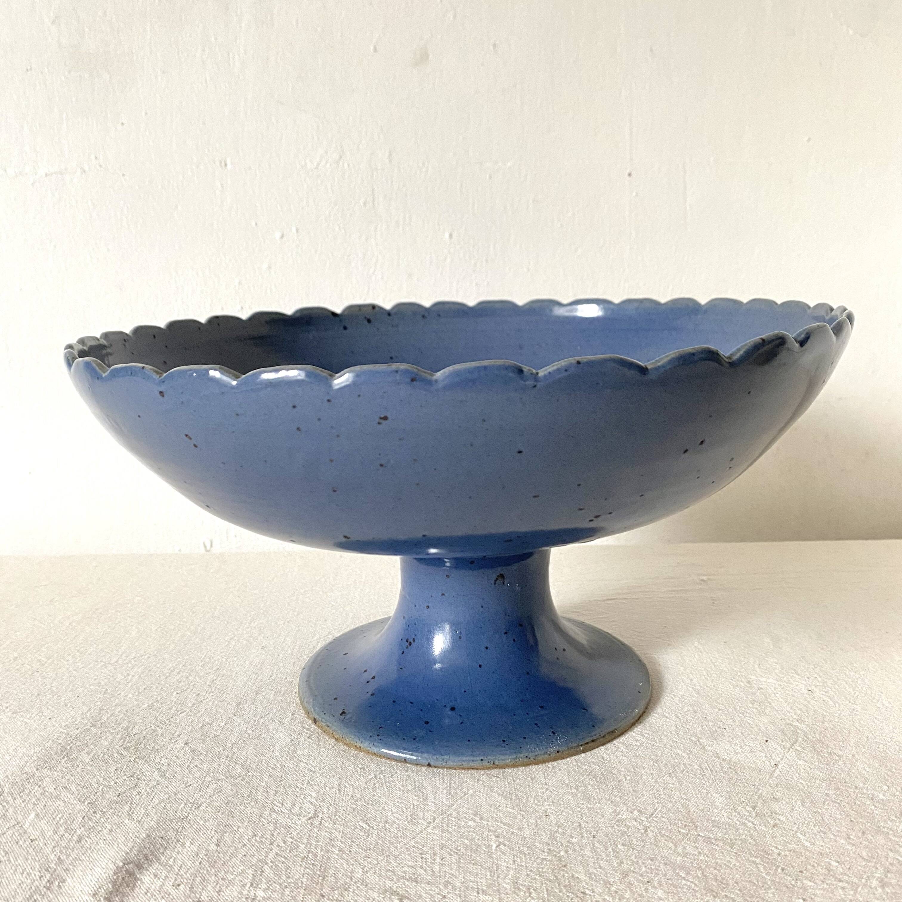 Signed blue stoneware fruit bowl