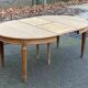 Renovated round Art Deco dining table in solid oak, 1950, 230cm extendable.