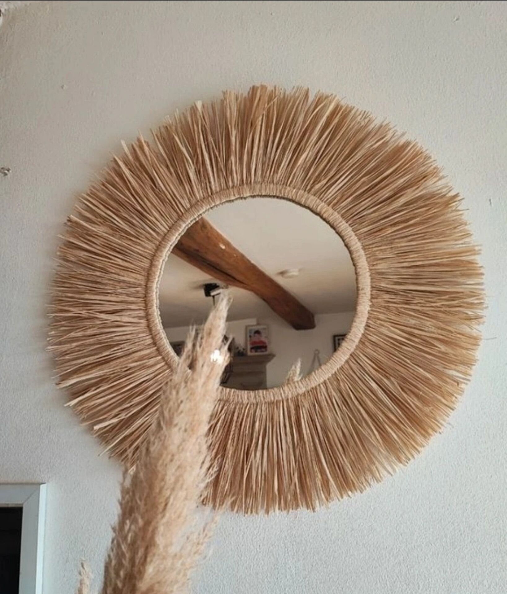 Miroir raphia fait main, création artisanale