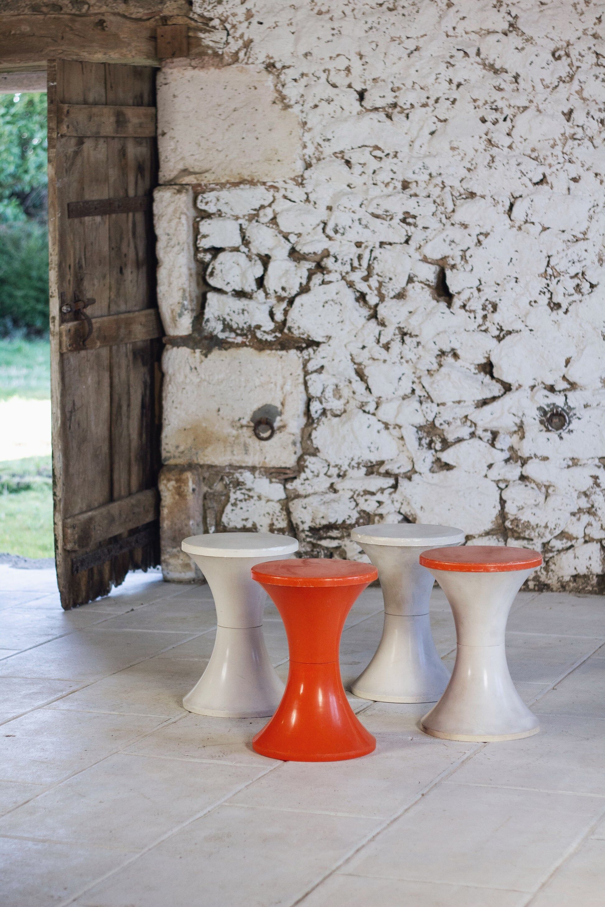 Dark orange Tam Tam stool by Henri Massonnet for Stamp, 1970