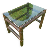 Table d'appoint vintage bambou verre fumé