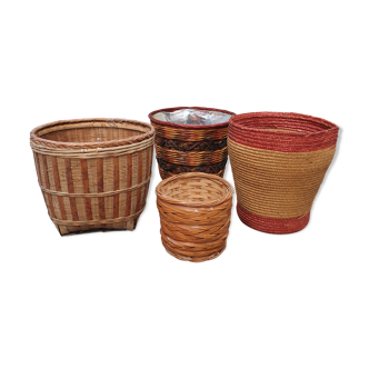 Lot of 4 vintage wicker jars