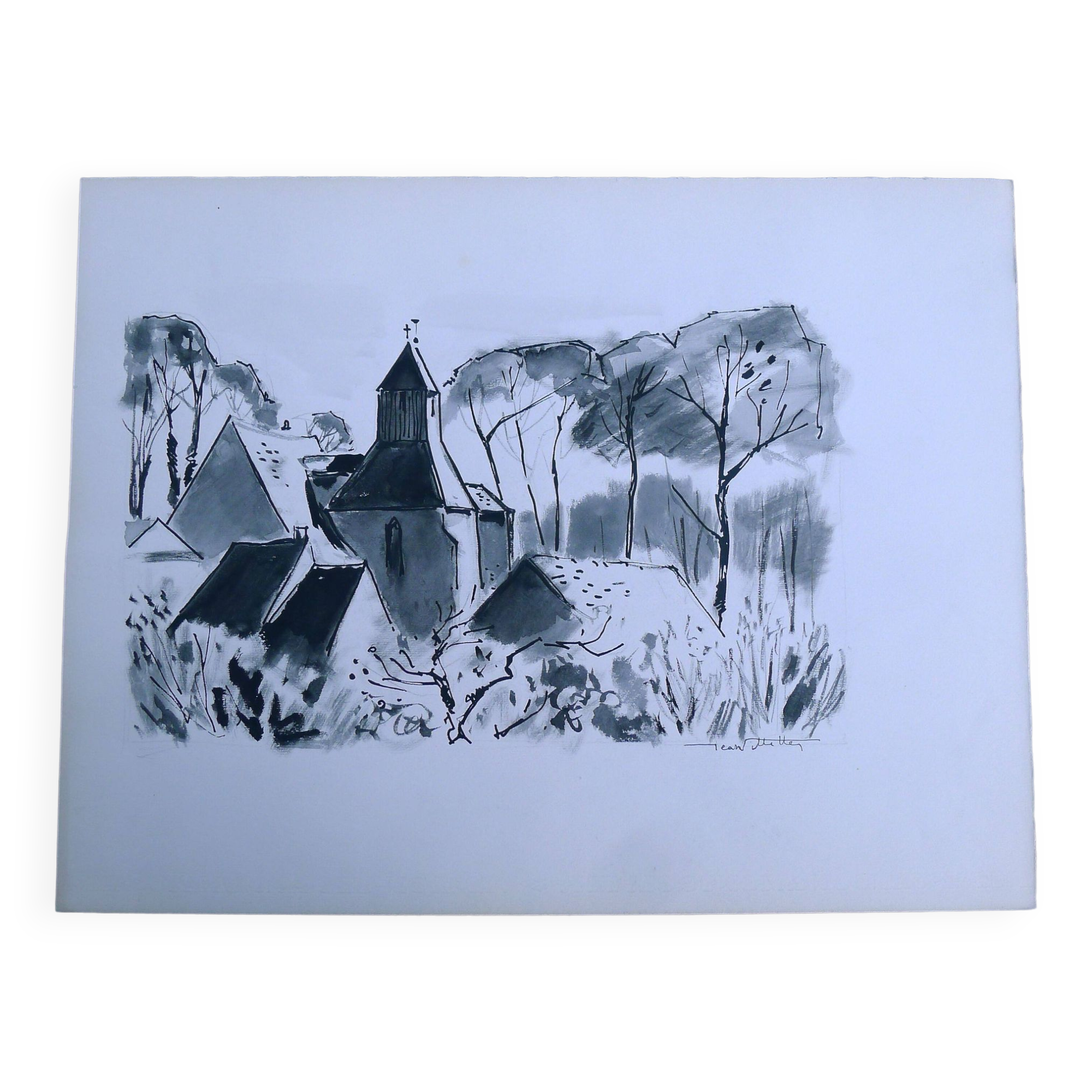 Original Indian ink wash drawing by Jean Villette (1913-2005)