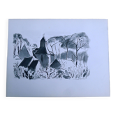 Dessin original au lavis d’encre de Chine par Jean Villette (1913-2005)