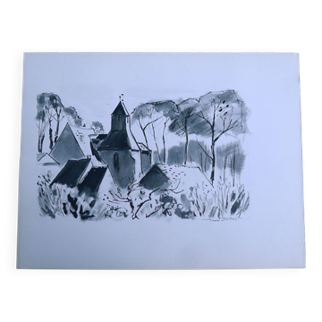 Original Indian ink wash drawing by Jean Villette (1913-2005)