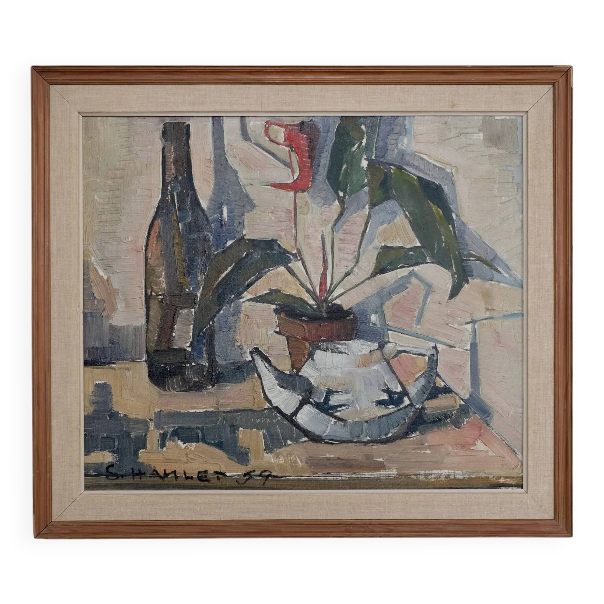 Sven-Olof Hamlet nature morte peinture à l'huile avec plante | 1959
