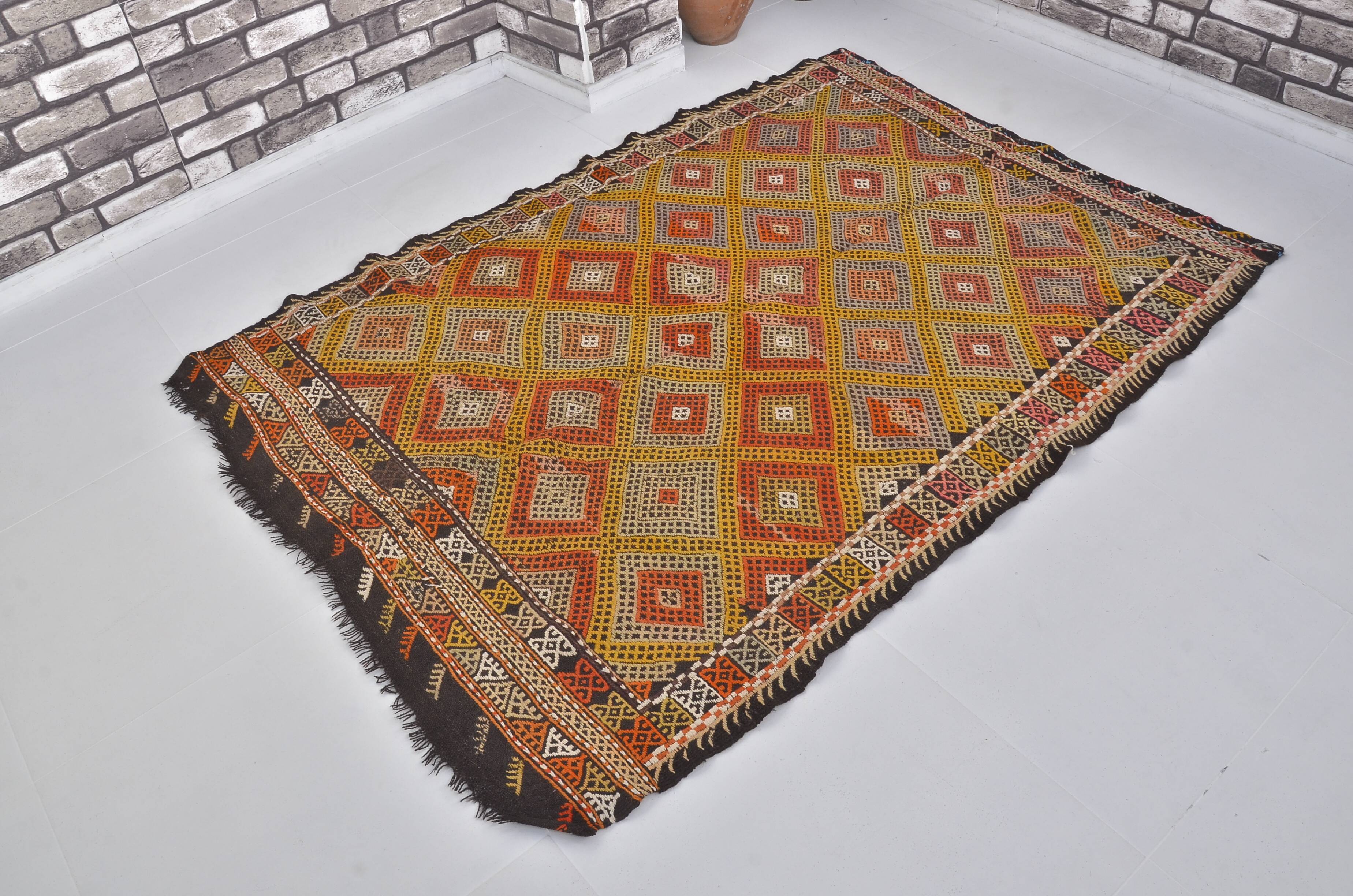 Geometric Turkish Handwoven Kilim Rug sku1628