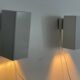 Pair of minimalist white metal wall lights from the mid-century, 1960, Germany.
