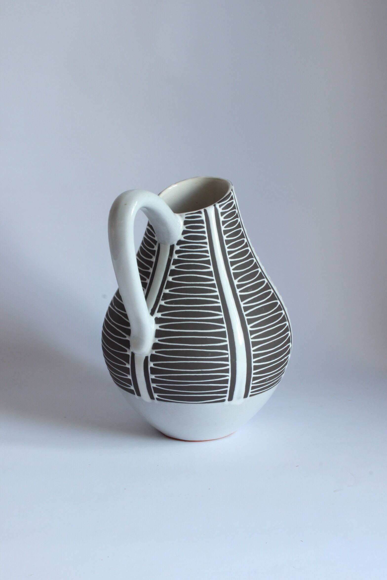Black and white ceramic pitcher vase "Haiger" by Liesel Spornhauer for Schlossberg, Germany 1950s.
