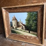 Huile sur panneau signé avec cadre bois vintage