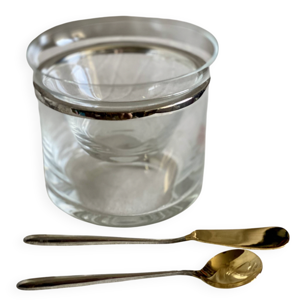 Service à caviar en verre et métal argenté St Hilaire
