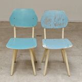 Set of 2 Czechoslovak chairs TON Bystrice Thonet White and Blue