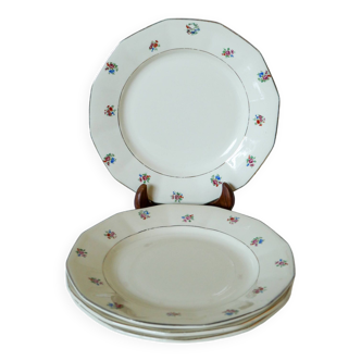 Set of 4 Digoin Sarreguemines flat plates model small multicolored flowers 1960