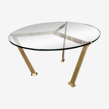 Brass round coffee table with 70s glass tray